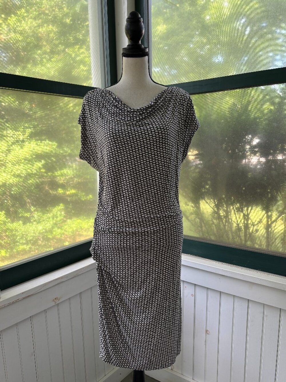 CAbi Monroe Dress | Black & Cream Geometric Print | Size M | Like New